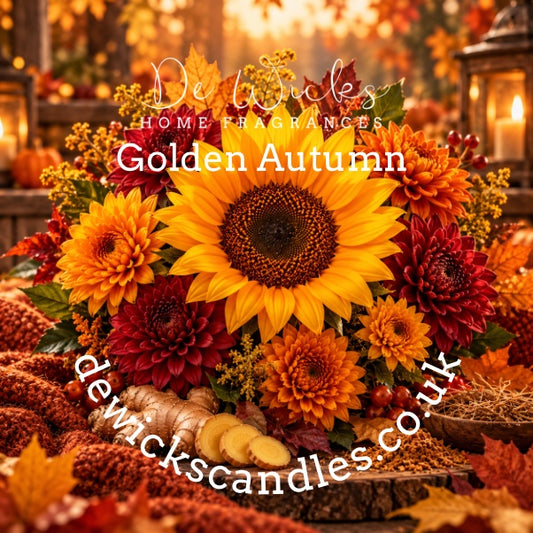 Golden Autumn fragrance image with sunflowers and autumn flowers